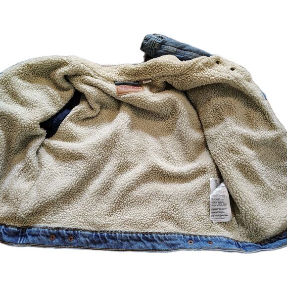 Levi’s Sherpa Lined Denim Trucker Jacket Women’s Large Blue Jean Coat Classic - Picture 8 of 9